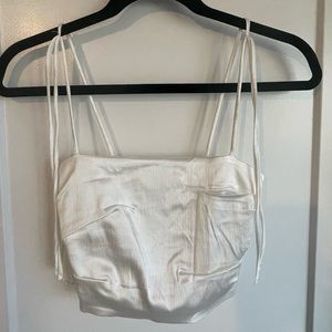 Zara XS White satin cropped tank cami top
